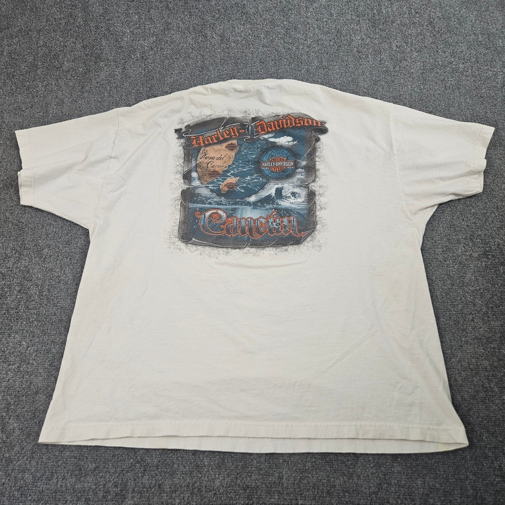 Harley Davidson Tshirt Mens 3XL White Cancun Mexico Graphic Grunge Biker Cozumel